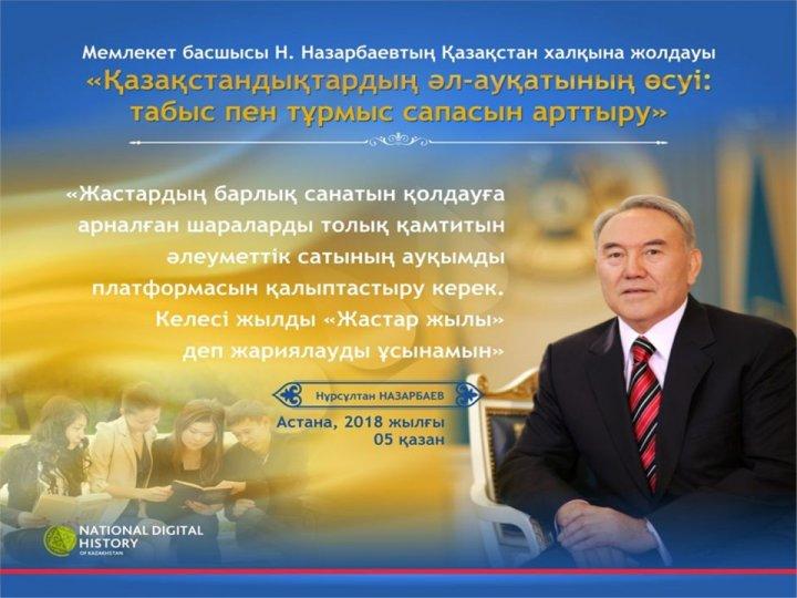 Жолдауға қолдау "Жастар жылы 2019"