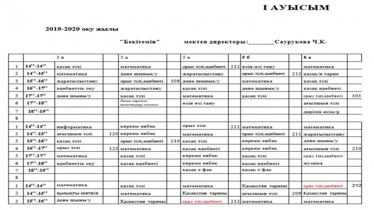 2019-2020  оқу жылындағы 2 тоқсан кестесі